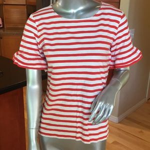 J. Crew Striped Ruffle Sleeve Cotton Tee